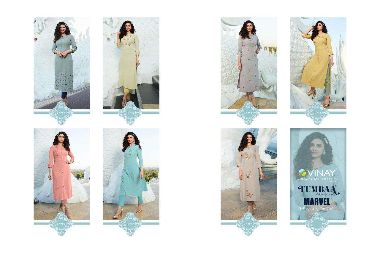 TUMBA MARVEL BY VINAY FASHION 37951 TO 37957 SERIES BEAUTIFUL STYLISH FANCY COLORFUL CASUAL WEAR & ETHNIC WEAR & READY TO WEAR RAYON EMBROIDERY KURTIS AT WHOLESALE PRICE